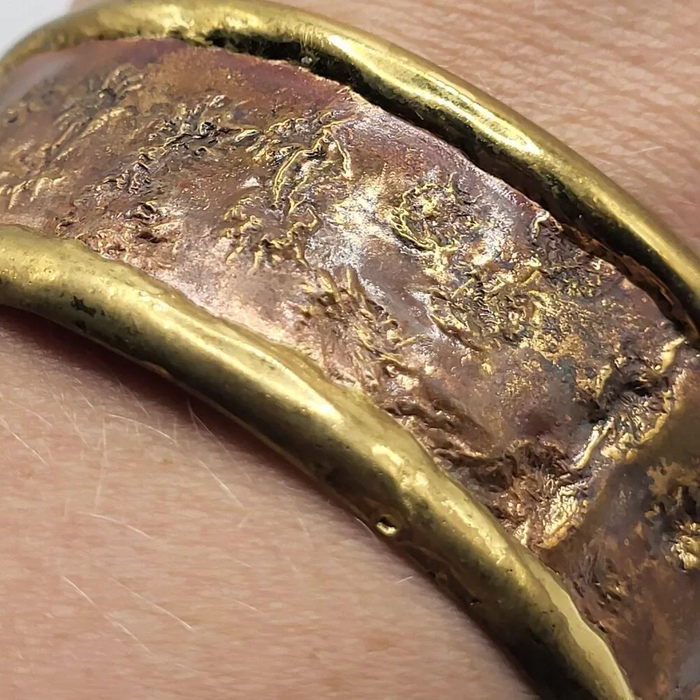 Gorgeous Bohemian Chunky Copper & Brass Bangle 8in Artisan 1in wide